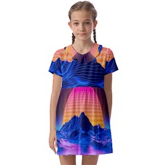 Sun Ultra Artistic 3d Illustration Sunset Kids  Asymmetric Collar Dress by Salman4z