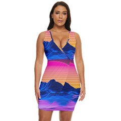 Sun Ultra Artistic 3d Illustration Sunset Draped Bodycon Dress by Salman4z