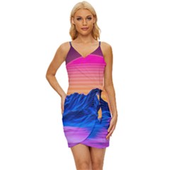 Sun Ultra Artistic 3d Illustration Sunset Wrap Tie Front Dress by Salman4z