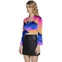 Sun Ultra Artistic 3d Illustration Sunset Long Sleeve Tie Back Satin Wrap Top View2