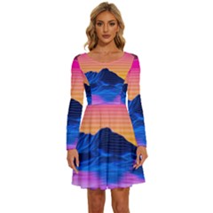 Sun Ultra Artistic 3d Illustration Sunset Long Sleeve Wide Neck Velvet Dress by Salman4z