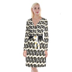 Black Cats And Dots Koteto Cat Pattern Kitty Long Sleeve Velvet Front Wrap Dress by Salman4z