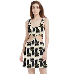 Black Cats And Dots Koteto Cat Pattern Kitty Velour Cutout Dress by Salman4z