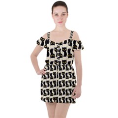 Black Cats And Dots Koteto Cat Pattern Kitty Ruffle Cut Out Chiffon Playsuit by Salman4z