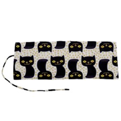 Black Cats And Dots Koteto Cat Pattern Kitty Roll Up Canvas Pencil Holder (s) by Salman4z