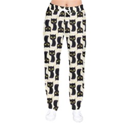 Black Cats And Dots Koteto Cat Pattern Kitty Women Velvet Drawstring Pants by Salman4z