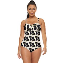 Black Cats And Dots Koteto Cat Pattern Kitty Retro Full Coverage Swimsuit by Salman4z