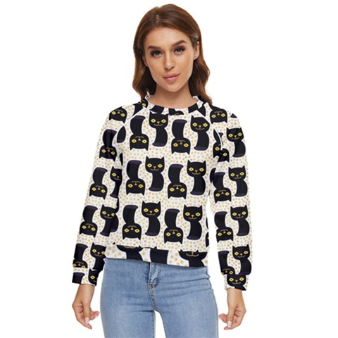 Black Cats And Dots Koteto Cat Pattern Kitty Women s Long Sleeve Raglan Tee by Salman4z