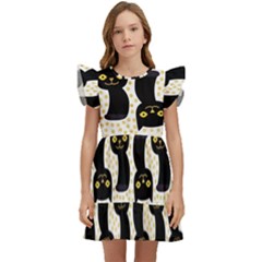 Black Cats And Dots Koteto Cat Pattern Kitty Kids  Winged Sleeve Dress by Salman4z