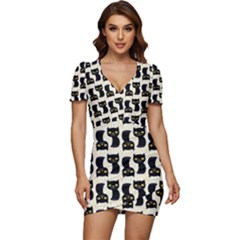 Black Cats And Dots Koteto Cat Pattern Kitty Low Cut Cap Sleeve Mini Dress by Salman4z