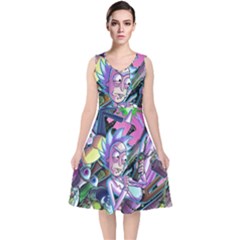 Rick And Morty Time Travel Ultra V-neck Midi Sleeveless Dress  by Salman4z