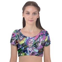 Rick And Morty Time Travel Ultra Velvet Short Sleeve Crop Top  by Salman4z