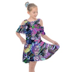 Rick And Morty Time Travel Ultra Kids  Shoulder Cutout Chiffon Dress by Salman4z