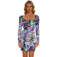 Rick And Morty Time Travel Ultra Long Sleeve Square Neck Bodycon Velvet Dress by Salman4z