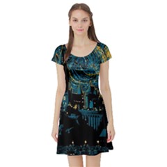 Hogwarts Castle Van Gogh Short Sleeve Skater Dress by Salman4z