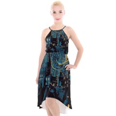 Hogwarts Castle Van Gogh High-low Halter Chiffon Dress  by Salman4z