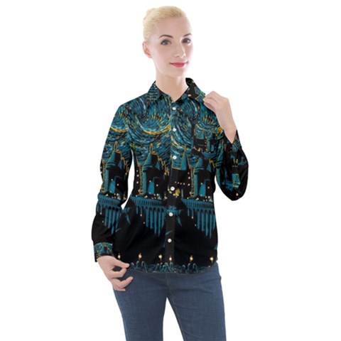 Hogwarts Castle Van Gogh Women s Long Sleeve Pocket Shirt by Salman4z