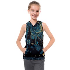 Hogwarts Castle Van Gogh Kids  Sleeveless Hoodie by Salman4z