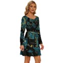 Hogwarts Castle Van Gogh Long Sleeve Wide Neck Velvet Dress View3