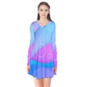 Colorful Blue Purple Wave Long Sleeve V-neck Flare Dress View1