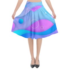 Colorful Blue Purple Wave Flared Midi Skirt by Salman4z