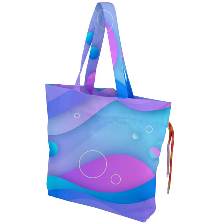 Colorful Blue Purple Wave Drawstring Tote Bag