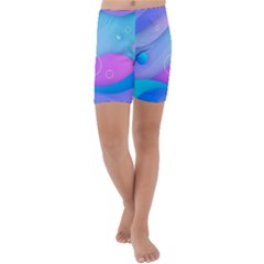 Colorful Blue Purple Wave Kids  Lightweight Velour Capri Yoga Leggings by Salman4z