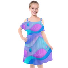 Colorful Blue Purple Wave Kids  Cut Out Shoulders Chiffon Dress by Salman4z