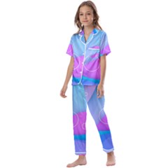 Colorful Blue Purple Wave Kids  Satin Short Sleeve Pajamas Set by Salman4z