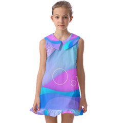 Colorful Blue Purple Wave Kids  Pilgrim Collar Ruffle Hem Dress by Salman4z