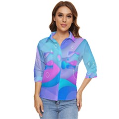 Colorful Blue Purple Wave Women s Quarter Sleeve Pocket Shirt