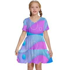 Colorful Blue Purple Wave Kids  Short Sleeve Tiered Mini Dress by Salman4z