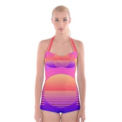 Sunset Summer Time Boyleg Halter Swimsuit  by Salman4z