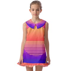 Sunset Summer Time Kids  Pilgrim Collar Ruffle Hem Dress