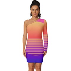 Sunset Summer Time Long Sleeve One Shoulder Mini Dress by Salman4z