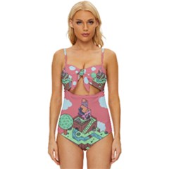 Minimal Digital Cityscape Knot Front One-piece Swimsuit by Salman4z