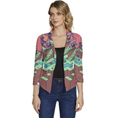 Minimal Digital Cityscape Women s Casual 3/4 Sleeve Spring Jacket by Salman4z