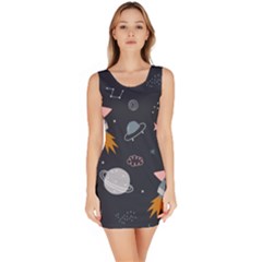 Space Background Illustration With Stars And Rocket Seamless Vector Pattern Bodycon Dress by Salman4z