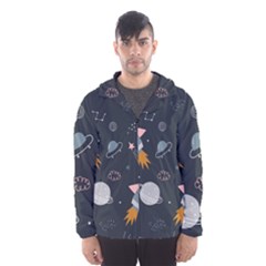 Space Background Illustration With Stars And Rocket Seamless Vector Pattern Men s Hooded Windbreaker by Salman4z