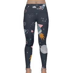 Space Background Illustration With Stars And Rocket Seamless Vector Pattern Classic Yoga Leggings by Salman4z