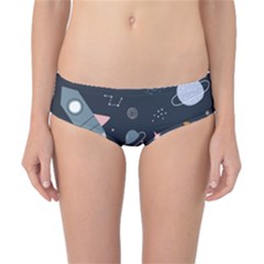 Space Background Illustration With Stars And Rocket Seamless Vector Pattern Classic Bikini Bottoms by Salman4z