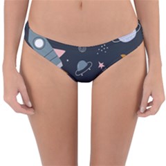 Space Background Illustration With Stars And Rocket Seamless Vector Pattern Reversible Hipster Bikini Bottoms by Salman4z