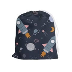 Space Background Illustration With Stars And Rocket Seamless Vector Pattern Drawstring Pouch (xl) by Salman4z