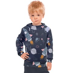 Space Background Illustration With Stars And Rocket Seamless Vector Pattern Kids  Hooded Pullover by Salman4z