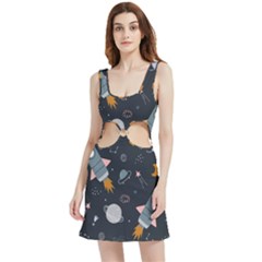 Space Background Illustration With Stars And Rocket Seamless Vector Pattern Velour Cutout Dress by Salman4z