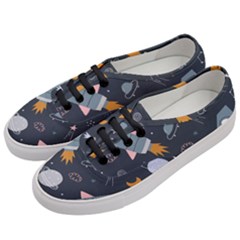 Space Background Illustration With Stars And Rocket Seamless Vector Pattern Women s Classic Low Top Sneakers