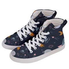 Space Background Illustration With Stars And Rocket Seamless Vector Pattern Women s Hi-top Skate Sneakers by Salman4z