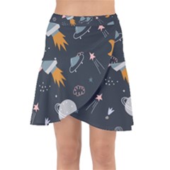 Space Background Illustration With Stars And Rocket Seamless Vector Pattern Wrap Front Skirt