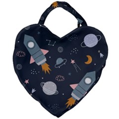 Space Background Illustration With Stars And Rocket Seamless Vector Pattern Giant Heart Shaped Tote