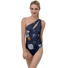 Space Background Illustration With Stars And Rocket Seamless Vector Pattern To One Side Swimsuit